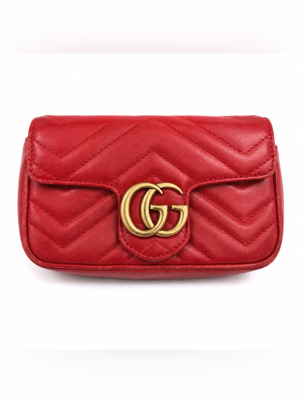 Gucci Red Quilted Mini Wallet-On-Chain with Gold GG